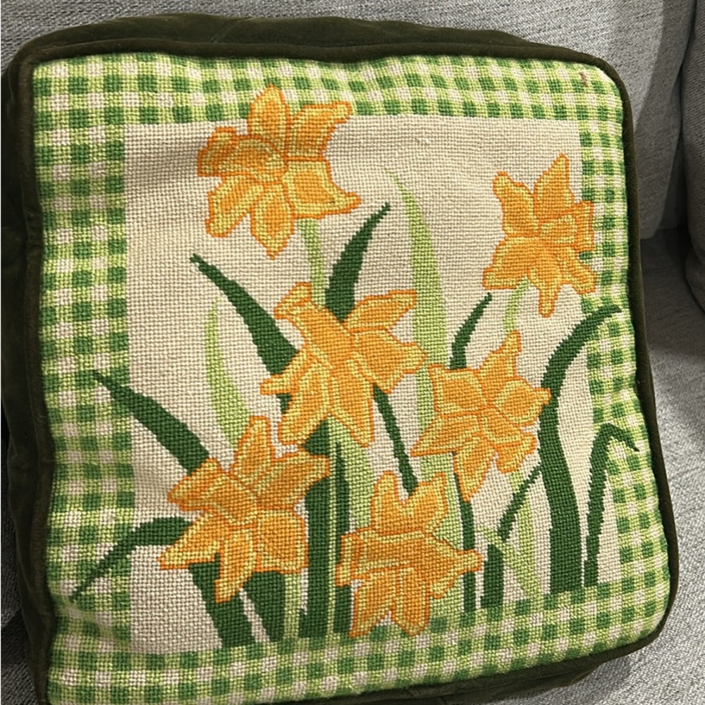 Vintage handmade Floral Needlepoint Cushion